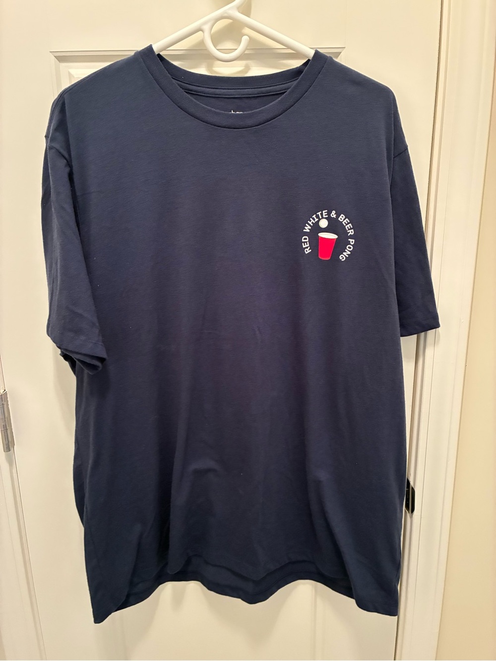 Crown & Ivy Red White and Beer Pong Navy Tee with Red & White Cup Graphic